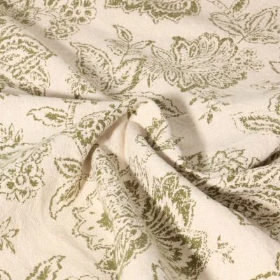 Toile de Coton  Celyan Fleuris Kaki sur fond Ecru - Par 10 cm