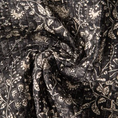 Tissu Coton Matelassé indien Block print Indien Delhi sur fond Noir - Par 10 cm