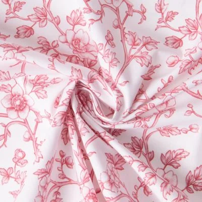 Tissu Coton imprimé Arty Floral Rouge Elisa sur fond Blanc - Par 10 cm