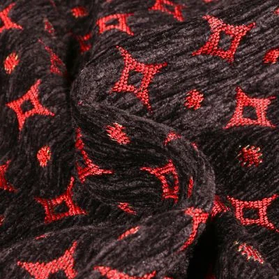 Tissu Jacquard relief velours Emir sur fond Rouge - Par 10 cm