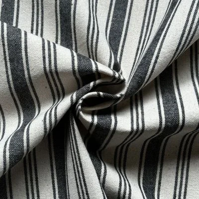 Tissu Coton d&#039;ameublement Eugene Rayures Noir - Par 10 cm