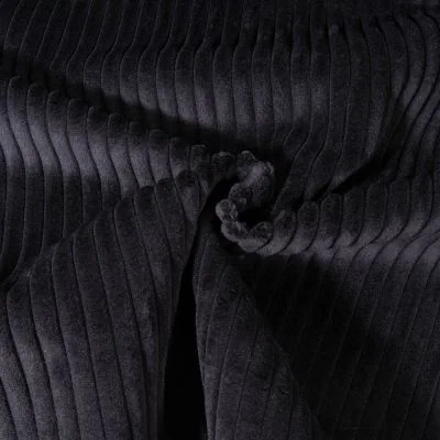 Tissu Minky côtelé d&#039;ameublement 10 mm uni Noir - Par 10 cm