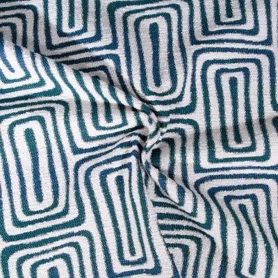 Tissu Jacquard d&#039;ameublement tissé teint Gobi bleu sur fond Blanc - Par 10 cm