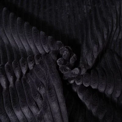 Tissu Minky côtelé d&#039;ameublement 15 mm uni Noir - Par 10 cm