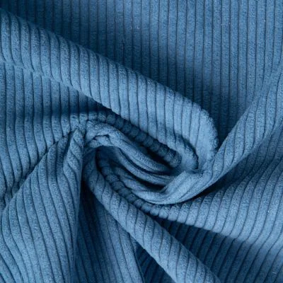 Tissu Velours d';ameublement côtelé Emy uni Bleu jean - Par 10 cm