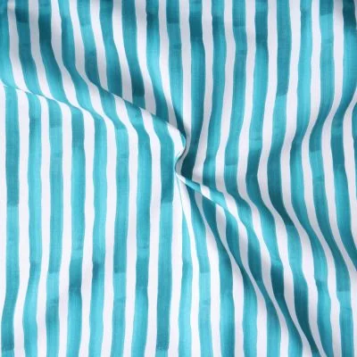 Tissu toile extérieure déperlant Ithaque rayures aqua Bleu turquoise sur fond Blanc - Par 10 cm