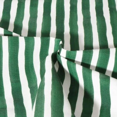 Tissu Toile extérieure déperlant Ithaque rayures aqua vertes sur fond Blanc - Par 10 cm