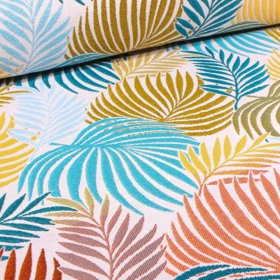 Tissu Jacquard Allover Mojito sur fond Blanc - Par 10 cm