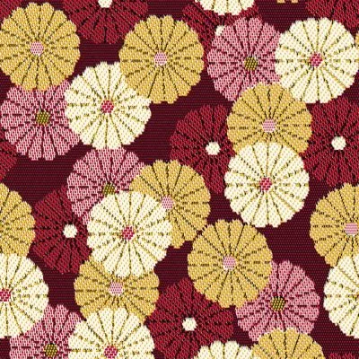 Tissu Jacquard Petites fleurs Léonie écru sur fond Rouge - Par 10 cm