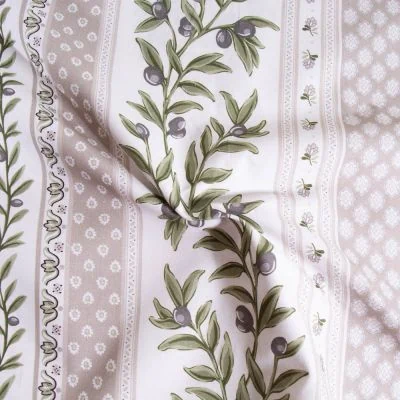 Tissu Coton imprimé glacé Provençal sur fond Naturel - Par 10 cm