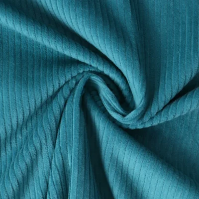 Tissu Velours côtelé uni Bleu canard - Par 10 cm