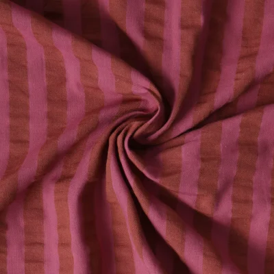 Tissu Coton imprimé Énara rayures Terracota sur fond Bois de rose - Par 10 cm