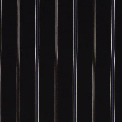 Tissu crêpe imprimé Rayures bleues et beiges sur fond Noir - Par 10 cm