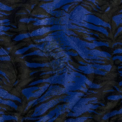 Tissu Velours Peau de bête Tigré Bleu roi - Par 10 cm