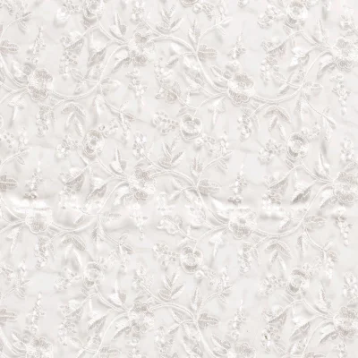 Tissu Dentelle brodé Fleurs sur fond Ecru - Par 10 cm