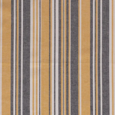 Tissu Viscose lin Rayures jaunes et grises sur fond Blanc - Par 10 cm