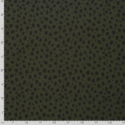 Tissu Softshell  Naya léopard Noir sur fond Vert kaki - Par 10 cm