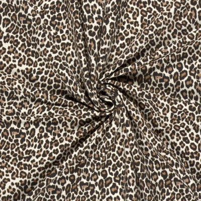 Tissu Sweat léger French Terry Maïa motif léopard sur fond Beige sable - Par 10 cm