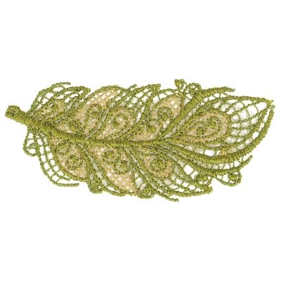 Ecusson Thermocollant Plume Dentelle Vert Lurex