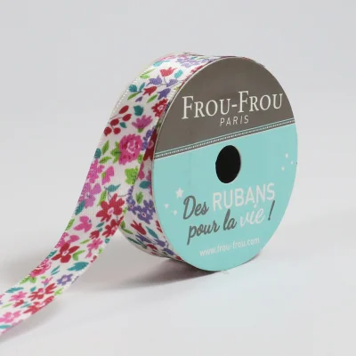 Bobinette Ruban Satin Fleuri Frou-Frou Ecru glamour - 16 mm x 5 mètres