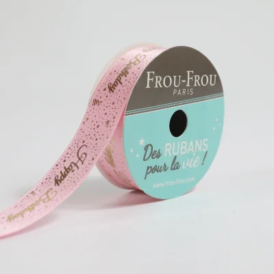 Ruban Satin Happy birthday Frou-Frou Pétale de rose - 16 mm x 4 mètres