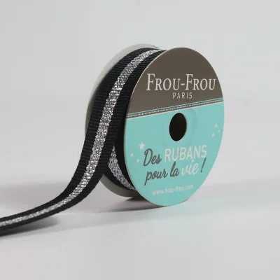 Bobinette Ruban Gros grain Rayure Brillante Frou-Frou Noir de jais - 15 mm x 4 mètres