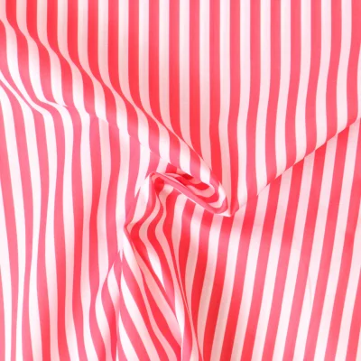 Tissu Popeline de Coton Rayures rouge 5 mm sur fond Blanc - Par 10 cm