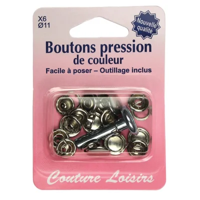 Boutons pressions 11 mm + outillage couleur argent x6