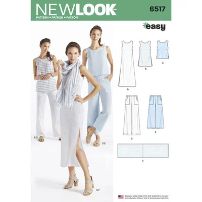 Patron New Look 6517 Pantacourt, haut et robe