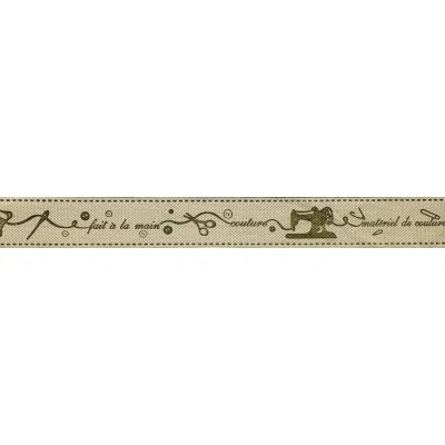 Ruban imprimé 15 mm Naturel Couture Marron x1m