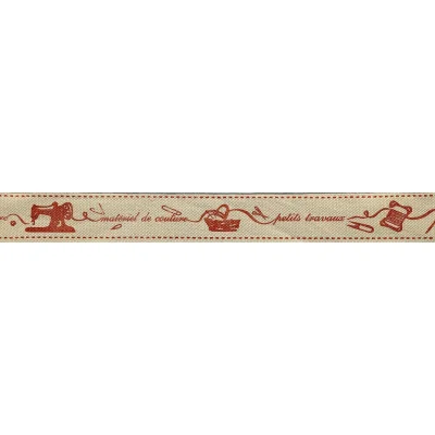 Ruban imprimé 15 mm Naturel Couture Rouge x1m