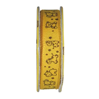 Ruban imprimé animaux Jaune orangé - bobinette 2m