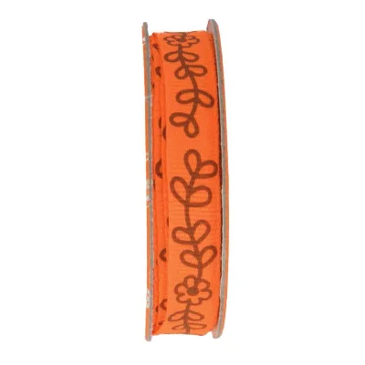 Ruban imprimé fleurs Orange - bobinette 2m