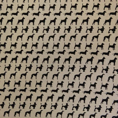 Tissu Toile Coton Beige Chiens Noir x10cm