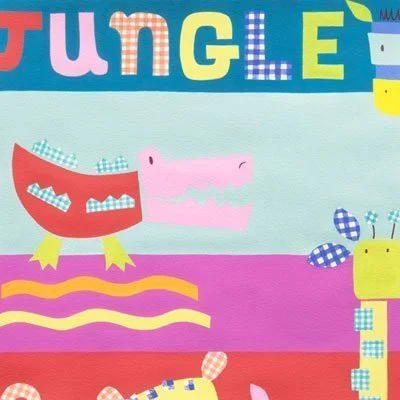 Tissu Alexander Henry Monkey&#039;s Bizness Gingham Jungle Brite x10cm