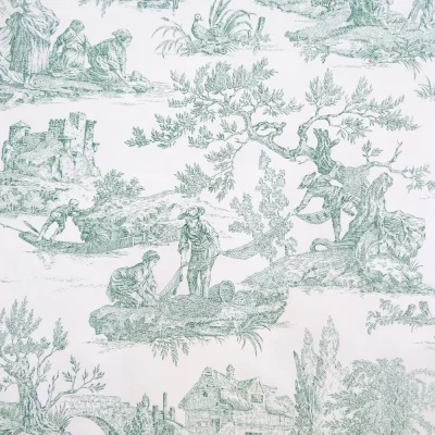 Tissu Toile de Jouy Vert en 280 cm de largeur - Par 10 cm