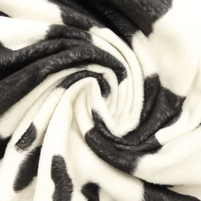 Tissu Velours Peau de bête Vache vagues relief Blanc et noir x10cm