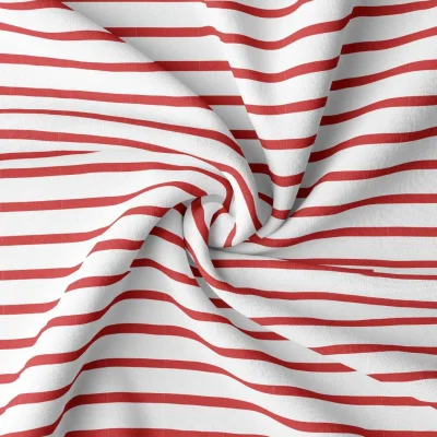 Tissu Jersey Coton rayé Rouge sur fond Blanc - Par 10 cm