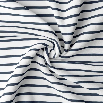 Tissu Jersey Coton rayé Marine sur fond Blanc - Par 10 cm