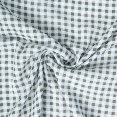 Coupon Tissu Double gaze de Coton Vichy vert kaki sur fond Blanc - Coupon de 90 cm
