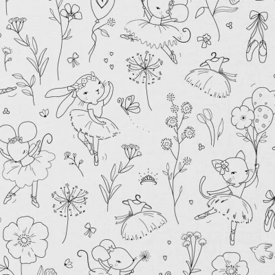 Tissu Coton à colorier Arty Danse sur fond Blanc - Par Coupon de 3m