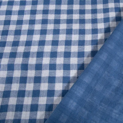 Tissu Double gaze Carreaux Vichy Bleu marine - Par 10 cm