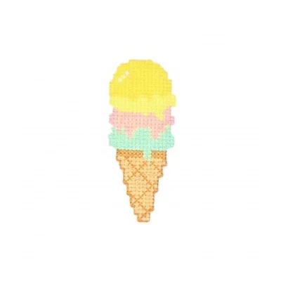 Ecusson Thermocollant Cornet de glace au point de croix Orange, june rose vert et marron
