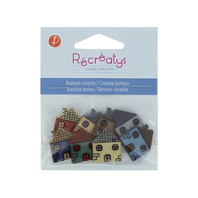 Boutons créatifs Récréatys Assortiment de 8 boutons Maisons