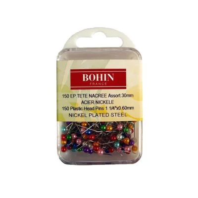 Épingles Bohin Acier Tête Nacrée Couleurs Assorties x150