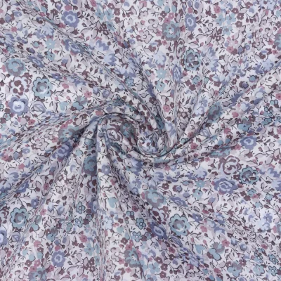 Tissu Liberty of London Tana Lawn Emma et Georgina Bleu sur fond Blanc - Par 10 cm
