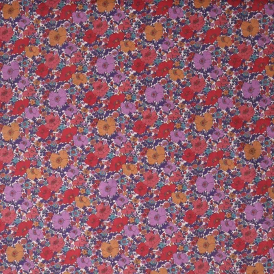 Tissu Voile de Coton fleurs Meadow sur fond Violet - Par 10 cm