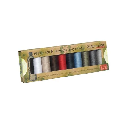 Set de 10 bobines de fil Gütermann Recyclé 100m - Couleurs basiques