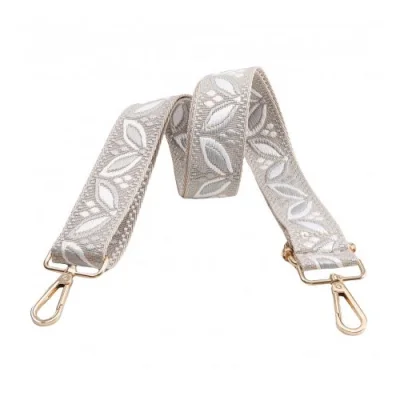 Sangle pour sac 38 mm feuilles Gris - Avec mousquetons
