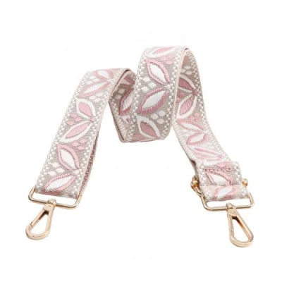Sangle pour sac 38 mm feuilles Rose - Avec mousquetons